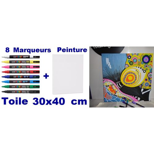 Ensemble de 8 Marqueurs Conique Peinture Pc-3m + Toile 30 X 40 Cm