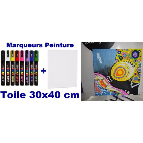 Ensemble de 8 Marqueurs Conique Peinture Pc-5m + Toile 30 X 40 Cm