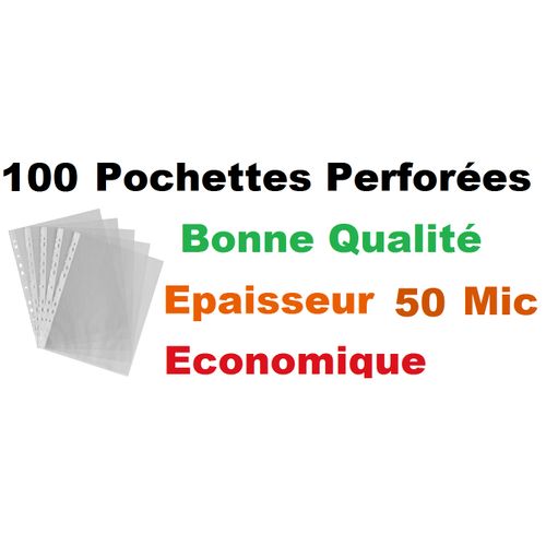 100 Pochettes Perforées A4 Transparentes,50 Mic,classement,protection,économique