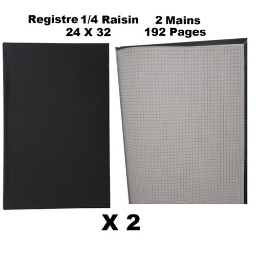 Lot 2 Registres Toilés 1/4 Raisin 2 Mains - 24x32 Cm 192 Pages