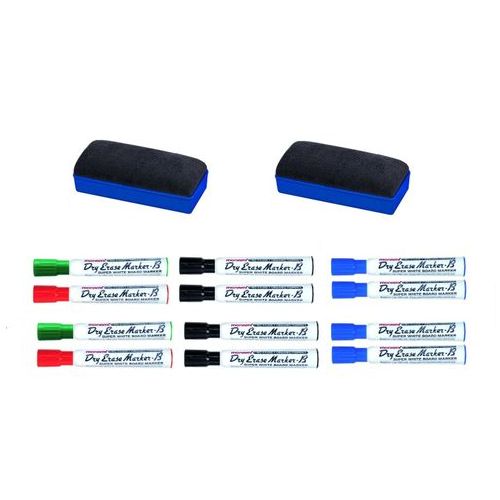 Kit Economique : 12 Feutres Effaçables + 2 Brosses