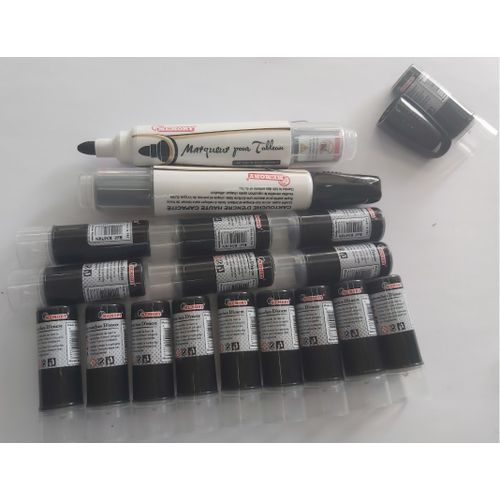Lot Ultra Economique :2 Feutres Marqueurs Tableau Effaçables Noir + 16 Recharges