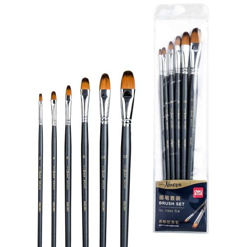 Deli Lot Economique 6 Pinceaux Filbert Plat En Nylon,peinture Acrylique,huile.