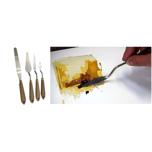 Set 4 Couteaux À Palette Métal Avec Manche En Bois - Peinture