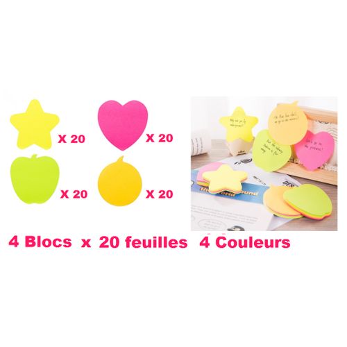 4 Blocs X 20 Mémoire Autocollantes - 4 Couleurs Vives