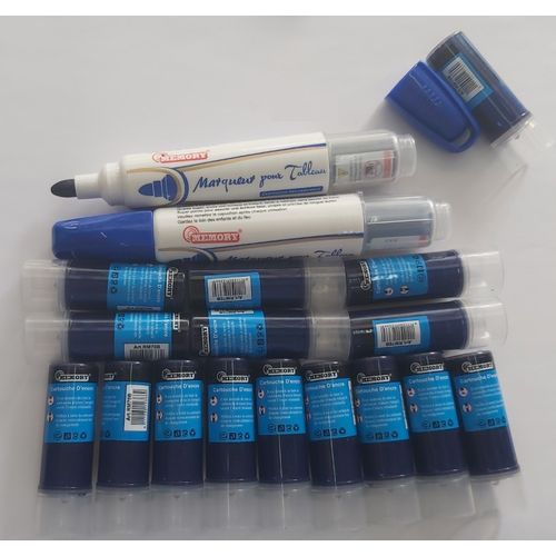 Lot Ultra Economique :2 Feutres Marqueurs Tableau Effaçables Bleu + 16 Recharges