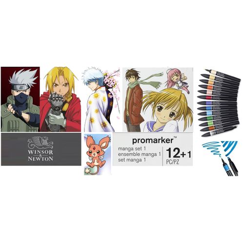 Set de 12 Pro-marqueurs + Mélangeur -  Dessin Manga S1