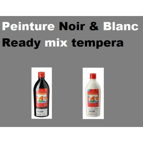 Faber Castell Set 2 Bouteilles Gouache 500ml Peinture Ready Mix Tempera Fc,noir Et Blanc