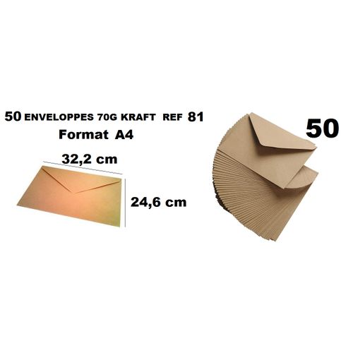 50 Enveloppes Référence 81 Grand Format A4 Standard Kraft Format 322x246 Mm,70g