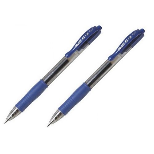 Lot 2 Stylos Roller Classique Gel G-2 Bleu - Pointe Moyenne 0,7 Mm, Rechargeable