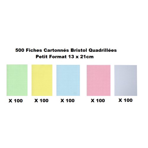 Lot 500 Fiches Cartonnées 13x21 Cm – Multicolore