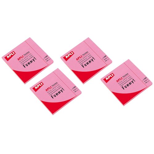Lot 4 Bloc Post It 4x100 Notes Repositionnables Adhésives 75x75 Rose Fluo Vif