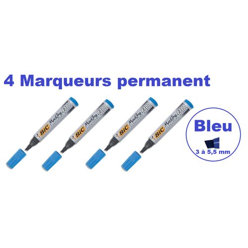 Lot De 4 Marqueurs Permanents Bleus Pointe Biseautée 3 À 5,5 Mm