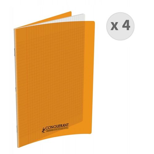 Lot 4 Cahiers Polypro Couverture Plastifiée 90g-48 Pages-17x22-séyès-orange