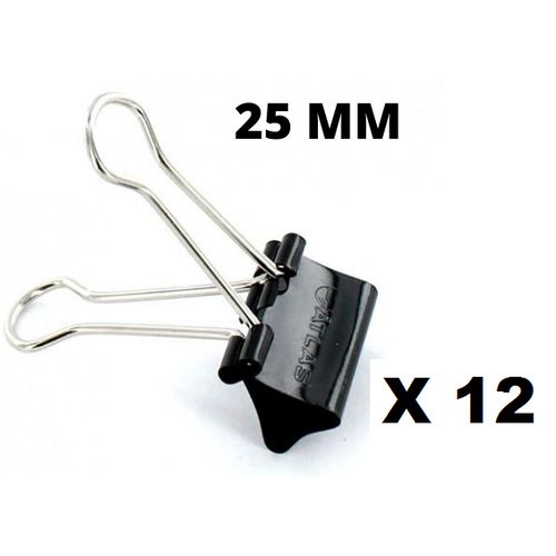 12 Attaches Binder Clips 25mm - Rangement