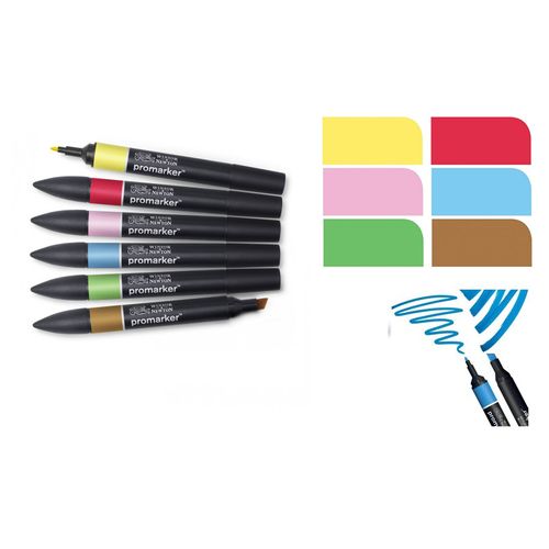 Set Économique De 6 Marqueurs Pro Marqueurs Promarker Tons Moyens Flexibles