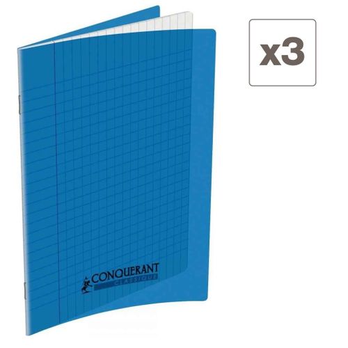 Lot 3 Cahiers Polypro Plastifiée - 96 Pages -17x22 - Bleu
