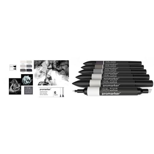 Set 6 Promarker Doubles Pointe - Tons Neutres - 5 Gris + 1 Noir 