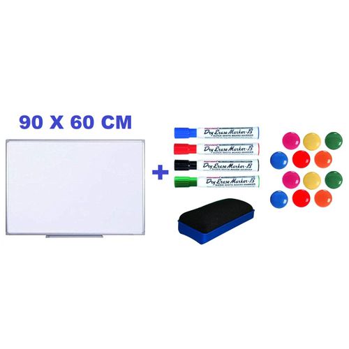 Tableau Magnetique Blanc- 4 Feutres Effaçables, Brosse