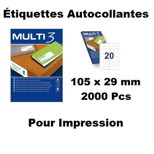 Lot De 2000 Étiquettes Adhésives Multi 3 – 100 Feuilles A4