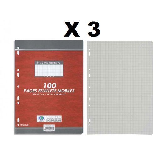 3 Paquets Feuilles Mobiles Simples Perforés - 100 Pages
