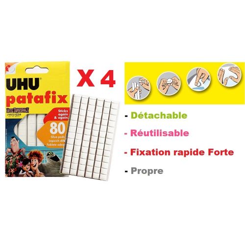 Lot De 4 Boîtes De Pâte À Fixer – 80 Pastilles Adhésives Repositionnables Fixation Forte