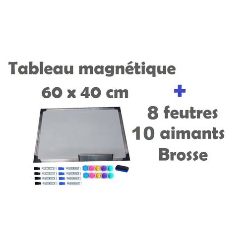 Tableau Magnétique Blanc 40x60 Cm + 8 Feutres Effaçables + 10 Aimants + Brosse