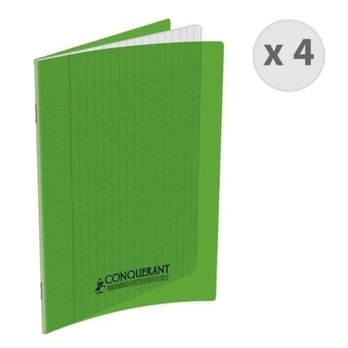 Lot De 4 Cahiers 17x22 Cm 48 Pages, Couverture Plastique Verte