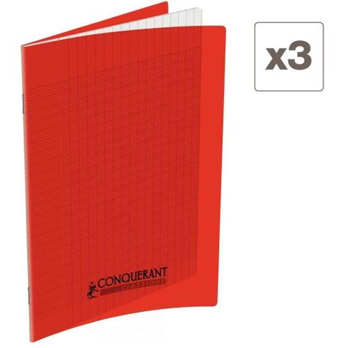 Lot 3 Cahiers Polypro Couverture Plastifiée 90g-96 Pages-17x22-séyès-rouge