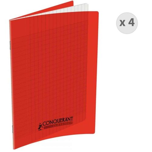 Lot De 4 Cahiers 17x22 Cm 48 Pages, Couverture Plastique Rouge