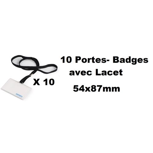 10 Portes-badges Avec Lacet Noir & Carte D'identité, 54x87 Mm, Pour Entreprises