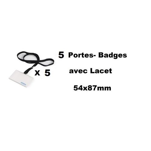 5 Portes-badges Lacet Noir & Carte D'identité, 54x87 Mm, entreprises, multi-usage
