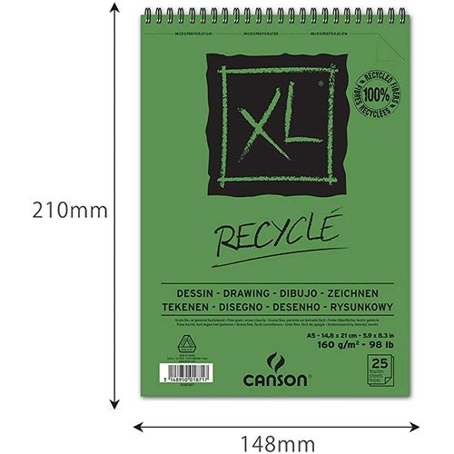 Carnet De Dessin A5 Recyclé 160 G/m² Xl – Bloc Spiralé Petit Côté Pour Croquis Et Illustration