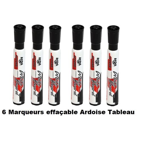 Lot De 6 Marqueurs Effaçables Noirs Pour Tableau Blanc Et Ardoise Non Toxiques Nettoyage Facile