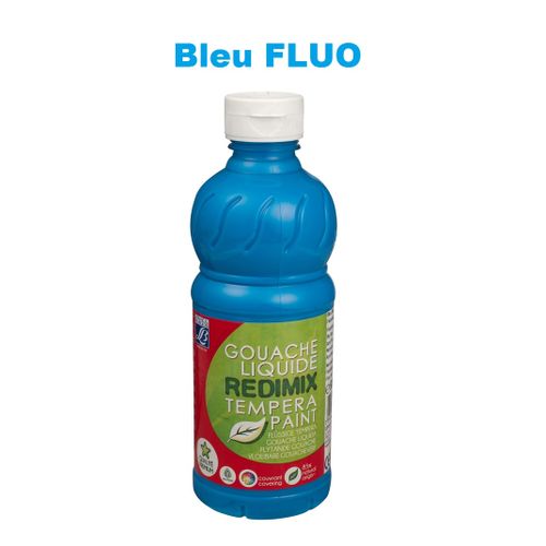 Bouteille Gouache Bleu Fluo 500 ml – Tempera Liquide Redimix