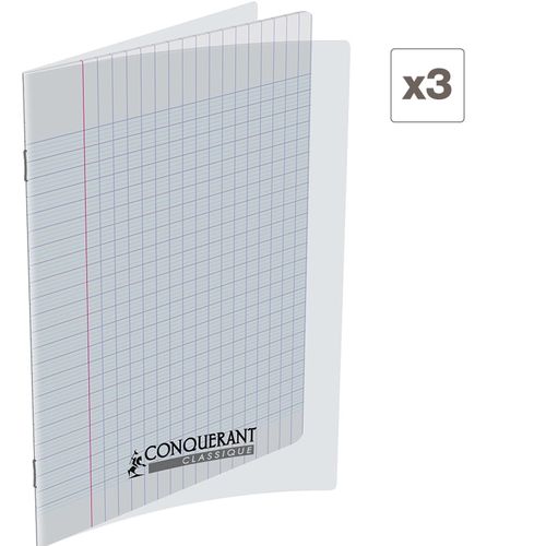 Lot 3 Cahiers Polypro 17x22 – 96 Pages, Seyès, Couverture Plastifiée Incolore 90 G/m²