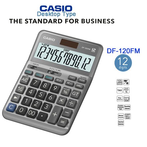 Calculatrice De Bureau 12 Chiffres Casio Df-120fm Double Alimentation Solaire/pile