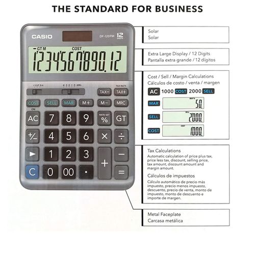 Calculatrice De Bureau 12 Chiffres Casio Df-120fm Double Alimentation Solaire/pile