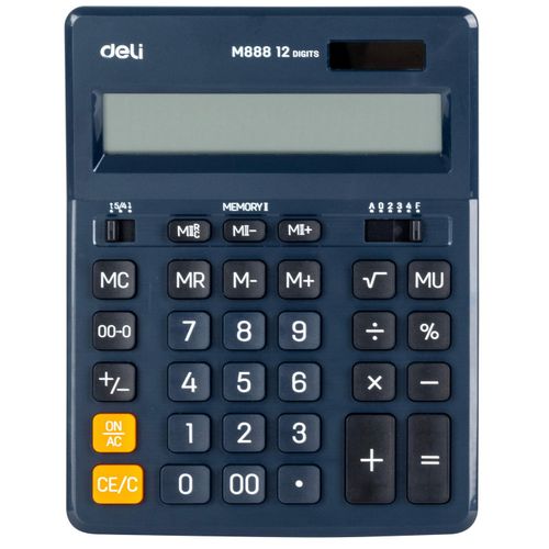 Calculatrice De Bureau Em888f 12 Chiffres – Solaire Et Piles, 6 Touches Mémoire