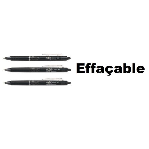 Set 3 Stylos Billes Noir Gel 0,7 Rétractable Effaçable & Rechargeable Frixion