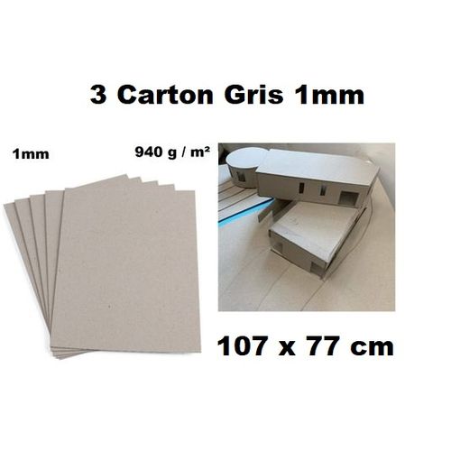 3 Cartons Gris 1mm,107x77cm,flexible,découpage Facile,maquette,architecture,art.