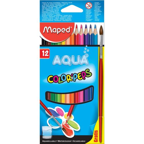 Boîte 12 Crayons Couleur Aquarellables Colorpeps Aqua + Pinceau Offert