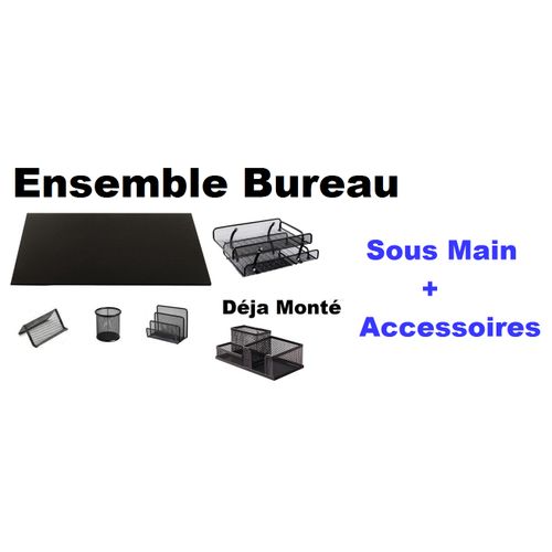 Set Bureau Économique Noir – Sous-main Mousse Et Accessoires Métal