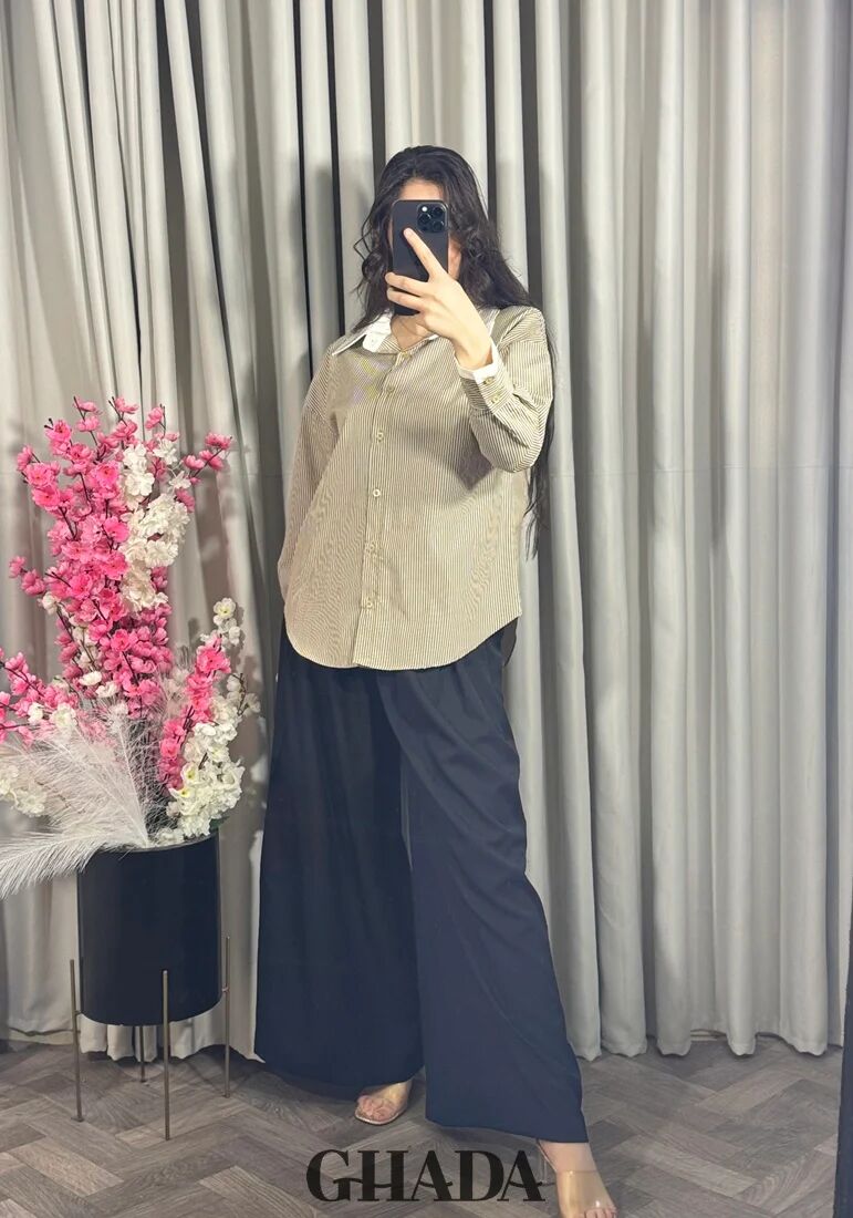 Chemise Beige À Rayures Avec Col À Strass thumbnail 3
