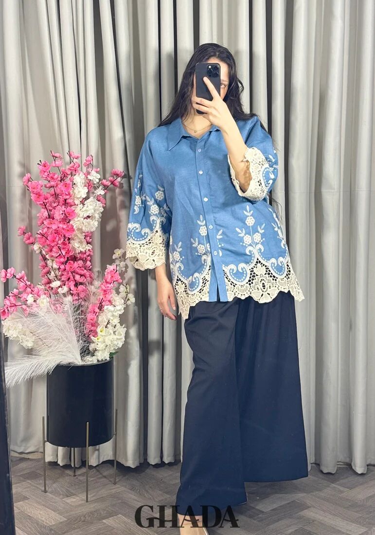 Chemise En Denim Avec Broderie Anglaise thumbnail 4