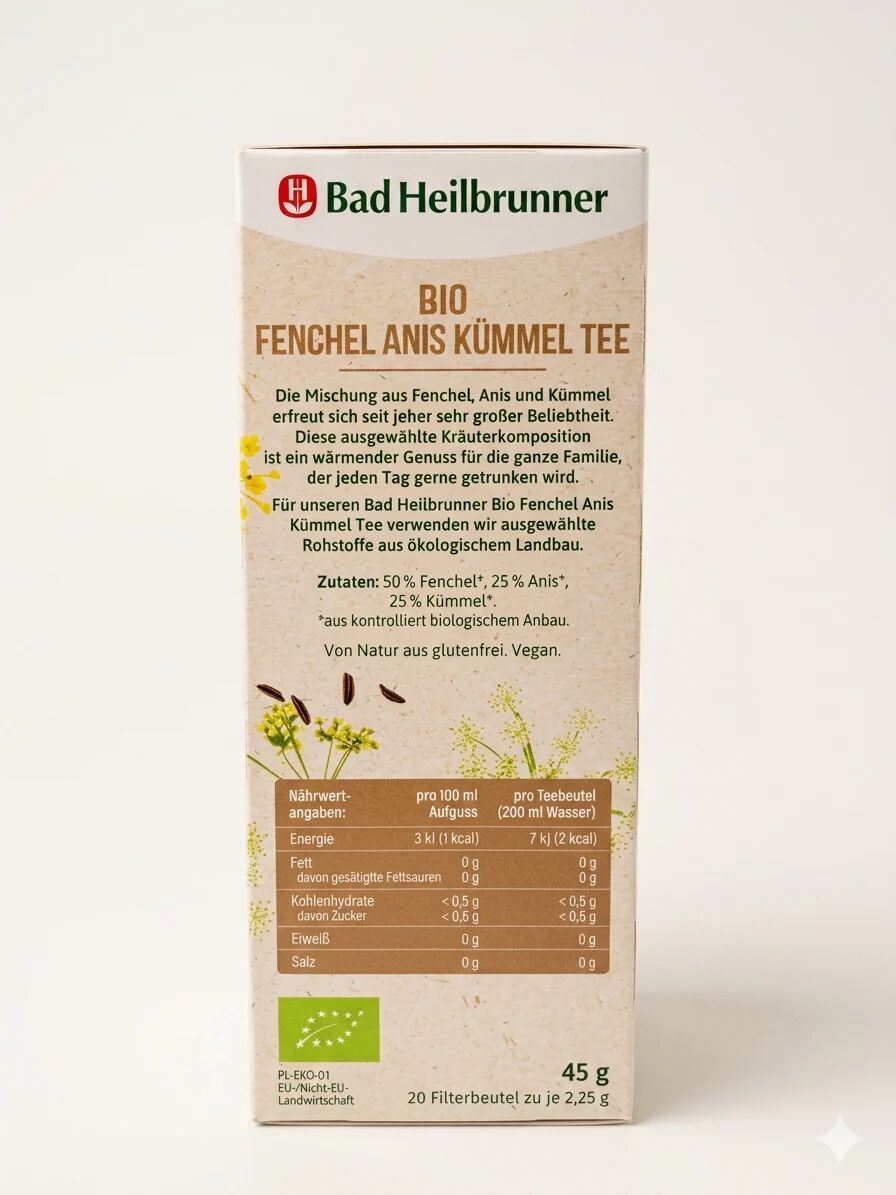 Tisane Bio Bad Heilbrunner – Fenouil, Anis Et Carvi – 20 Sachets