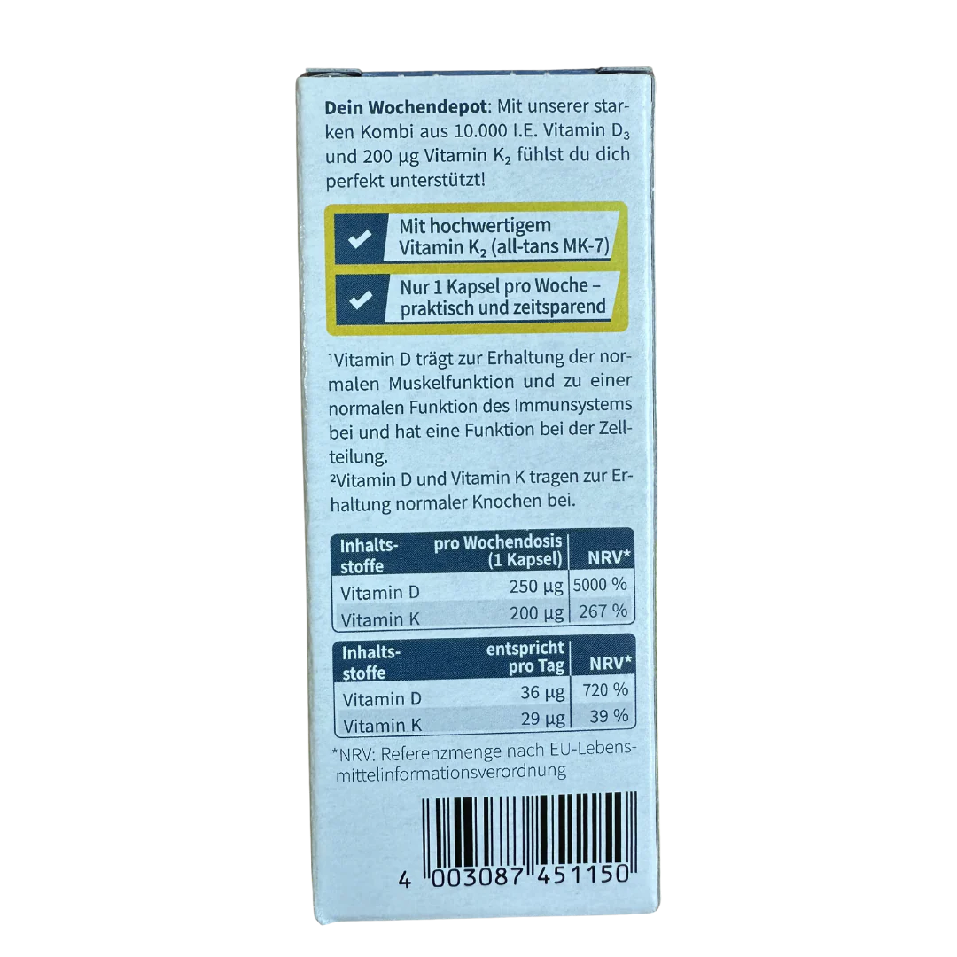 Vitamine D3 + K2 (10 000 Ui) - 10 Gélules Cure De 2 Mois Et Dem