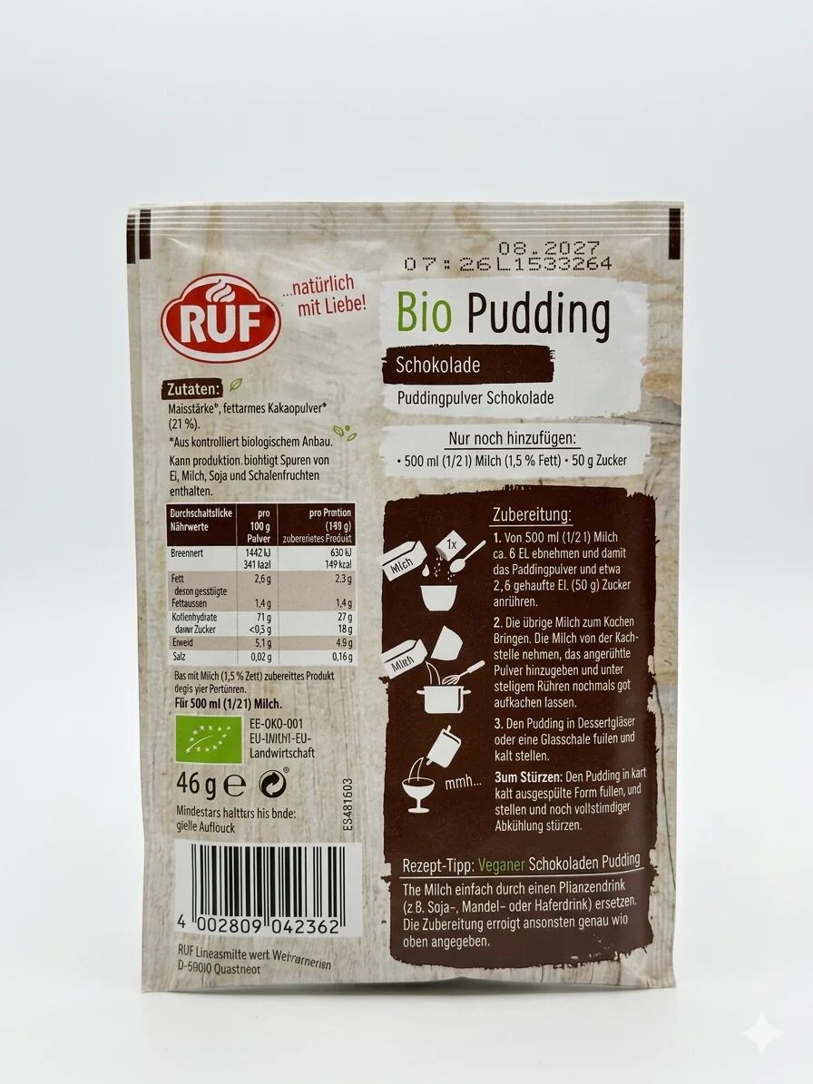 Préparation Pour Pudding Bio Au Chocolat (sans Gluten) - Ruf (46g) 
