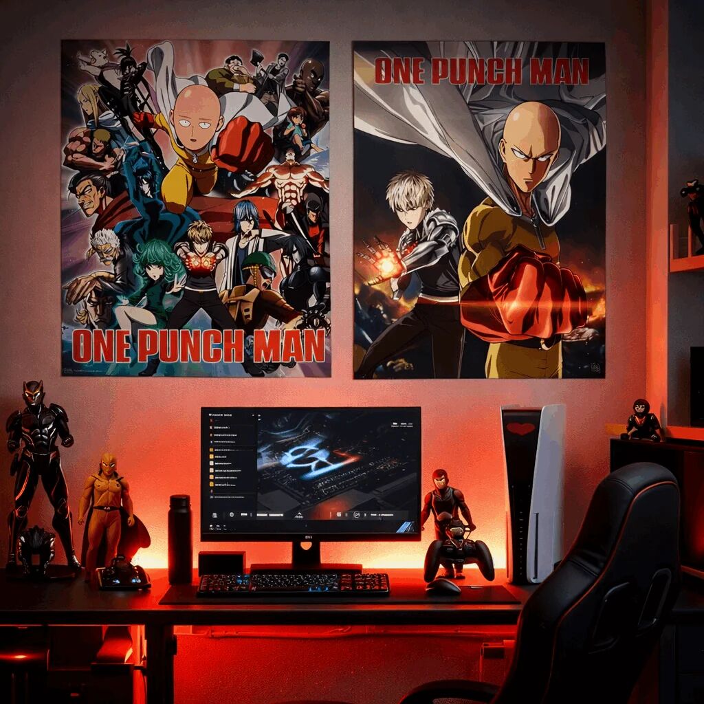Set 2 Posters One Punch Man Saitama & Genos thumbnail 1