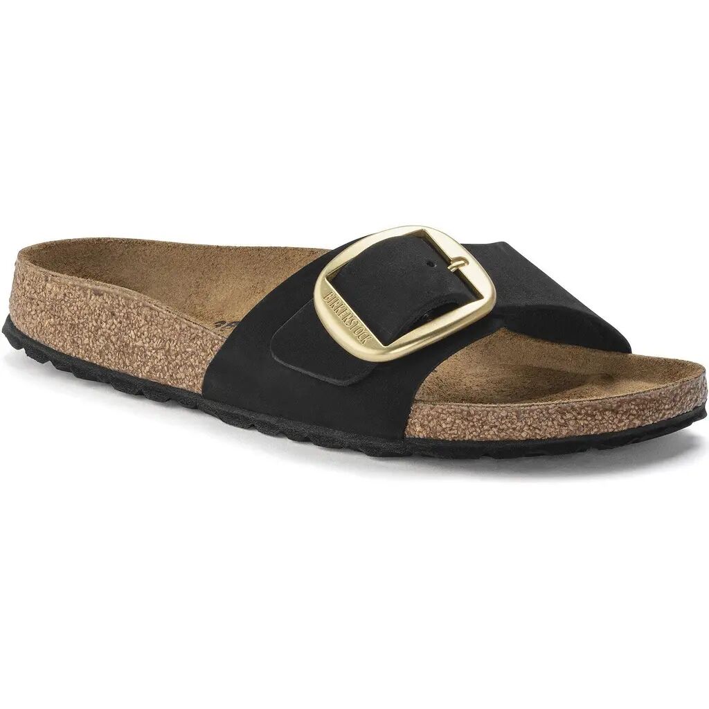 Madrid Big Buckle Nubuck Leather Black Narrow